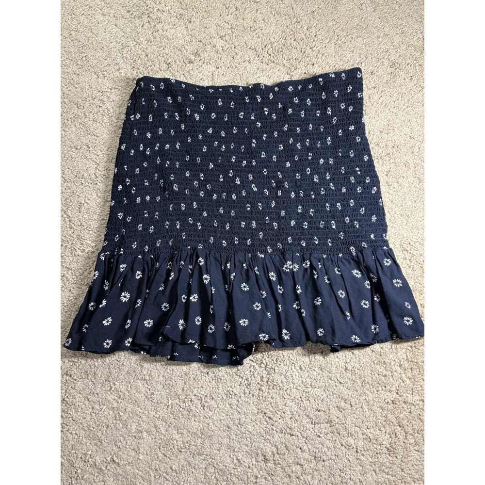 Japna Floral Smock-Waist Ruffle Mini Skirt Medium Black Boho Resortwear